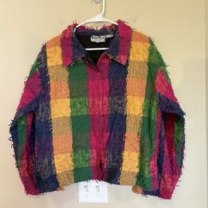 VINTAGE 80s Silver Stream 100% COTTON Jacket XL Multi‎ color Fringe